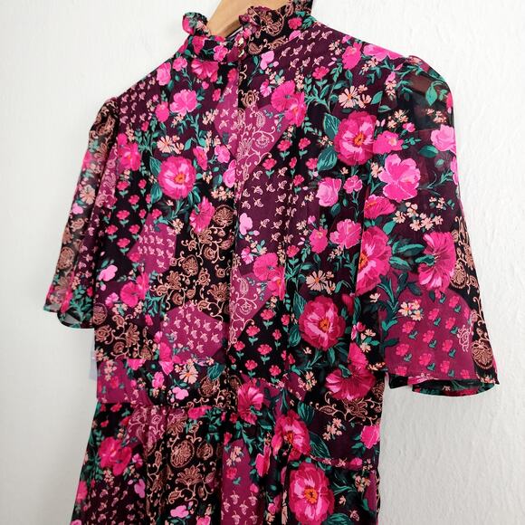 NEW Julia Jordan Ruffle Mockneck Floral Flutter Sleeve Floral Midi Dress - Picture 10 of 13